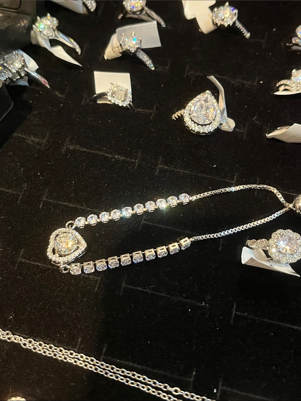 Silver-Tone Heart Pendant Tennis Necklace with moisenite stone